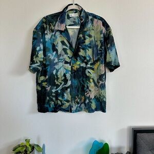 zara abstract printed texture button down / revere shirt